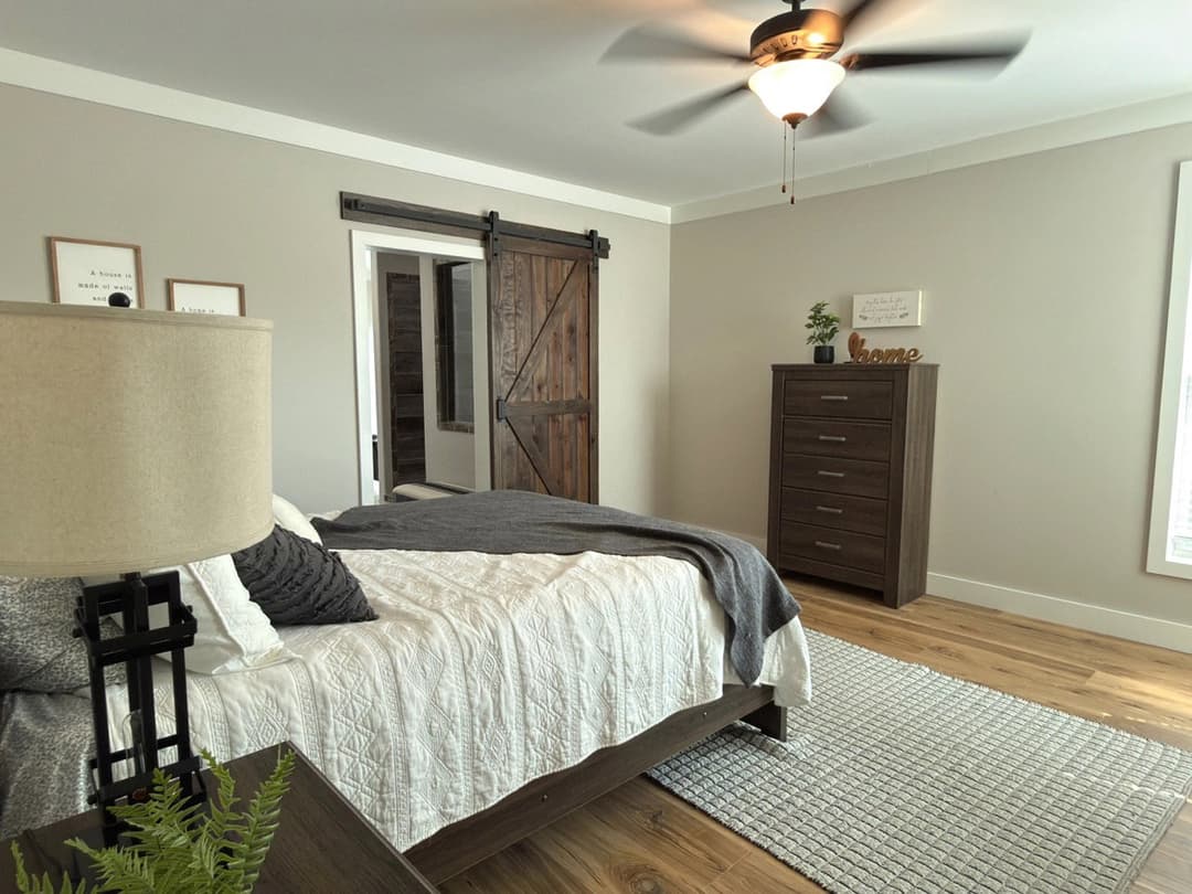 The barndominium 2 bedroom home features