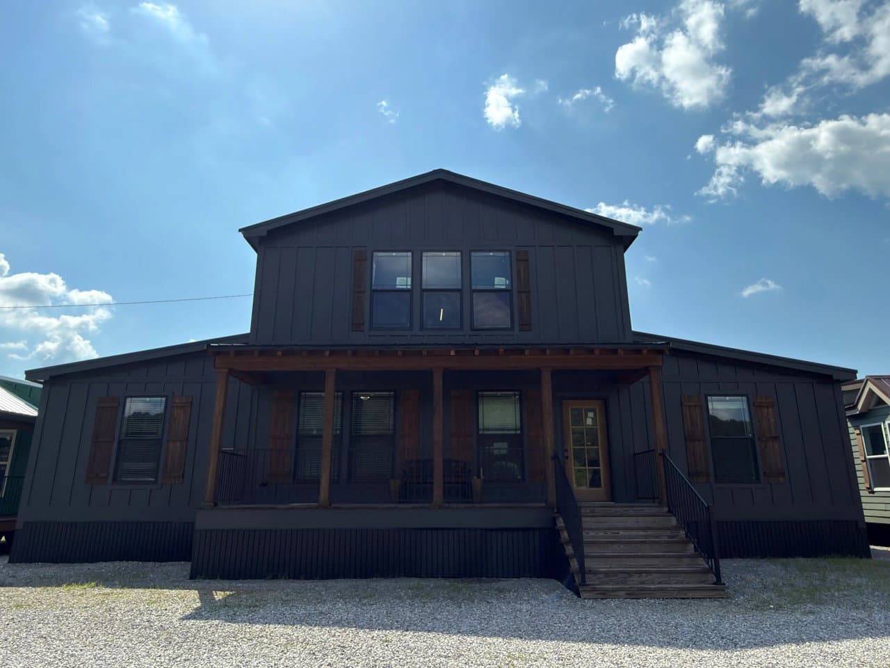 The barndominium elevation and exterior home features